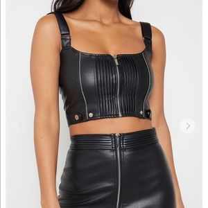 Maniere De Voir vegan leather zip crop top
